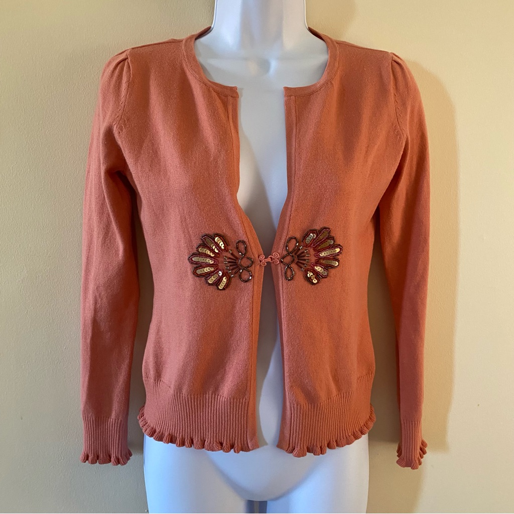 Nicole By Nicole Miller Size Xs Extra Small Salmon Color Sweater Sequin Closure
